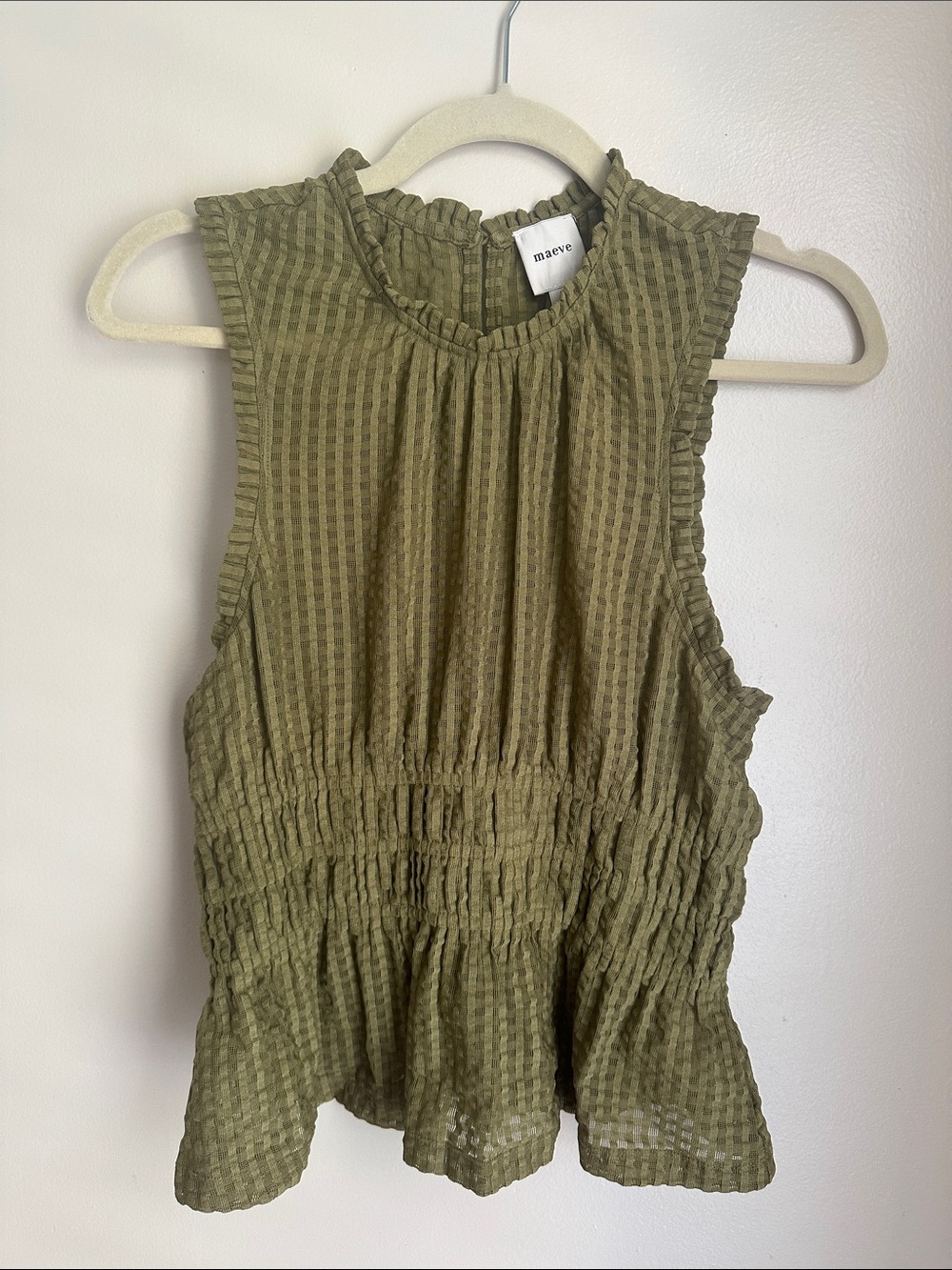 Maeve Olive Ruffle-Neck Sleeveless Peplum Camisole